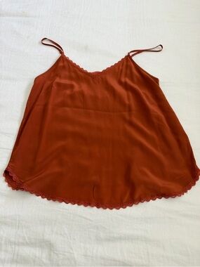 Satin Lace-Trim Rust Cami with Adjustable Straps